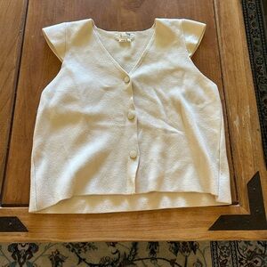 Anthropologie Cream Textured V-Neck Button Top